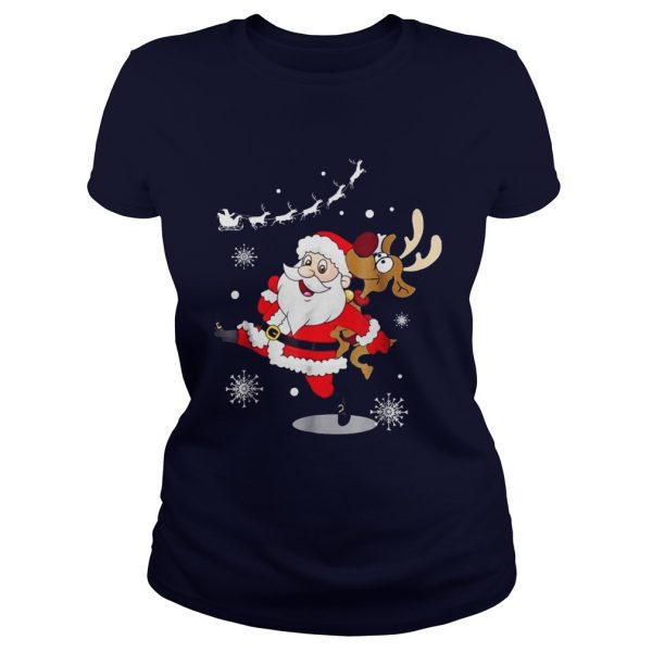Santa Claus Carrying A Reindeer Ladies Tee
