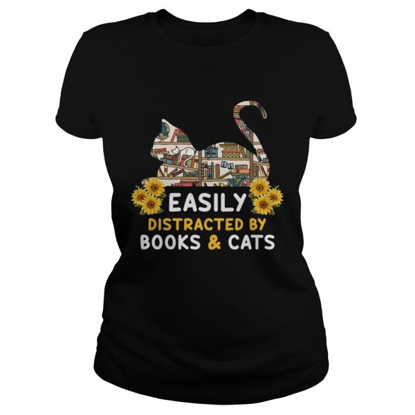 Easily Distracted By BooksCats Cat Lover TShirt Classic Ladies