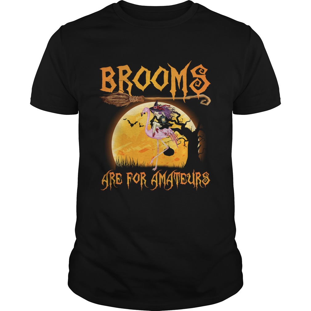 Brooms Are For Amateurs Halloween Witch Riding Flamingo Shirt