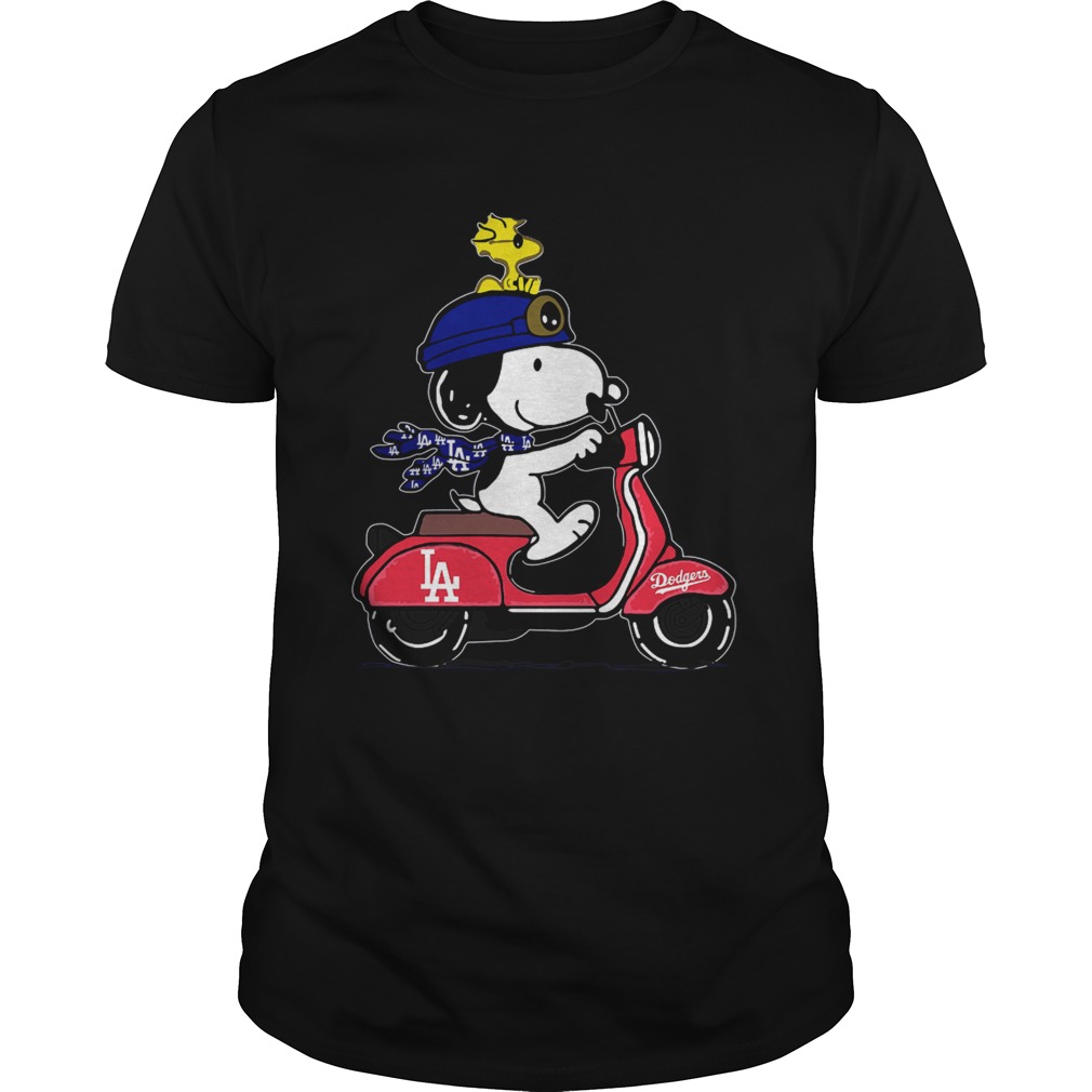 Snoopy driving Vespa Los Angeles Dodgers shirt