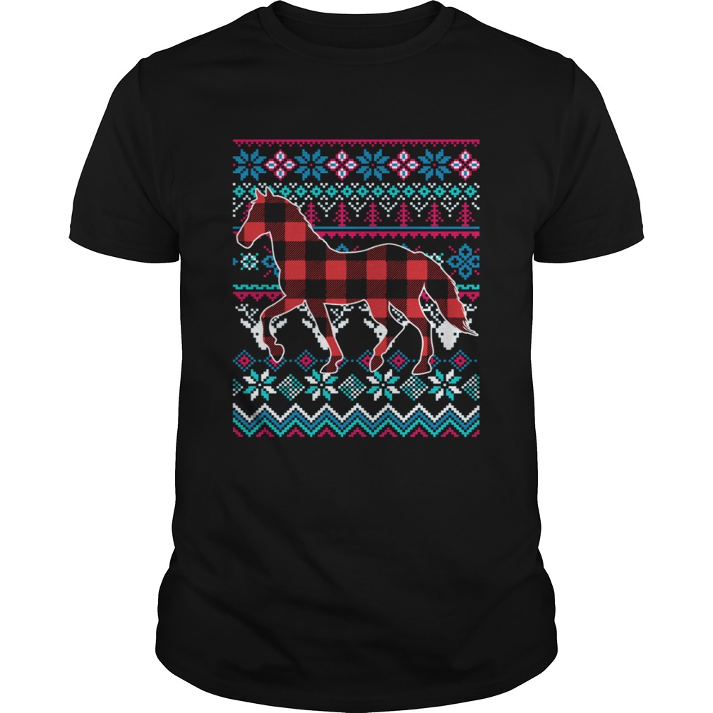 Red Plaid Horse Ugly Christmas Shirt