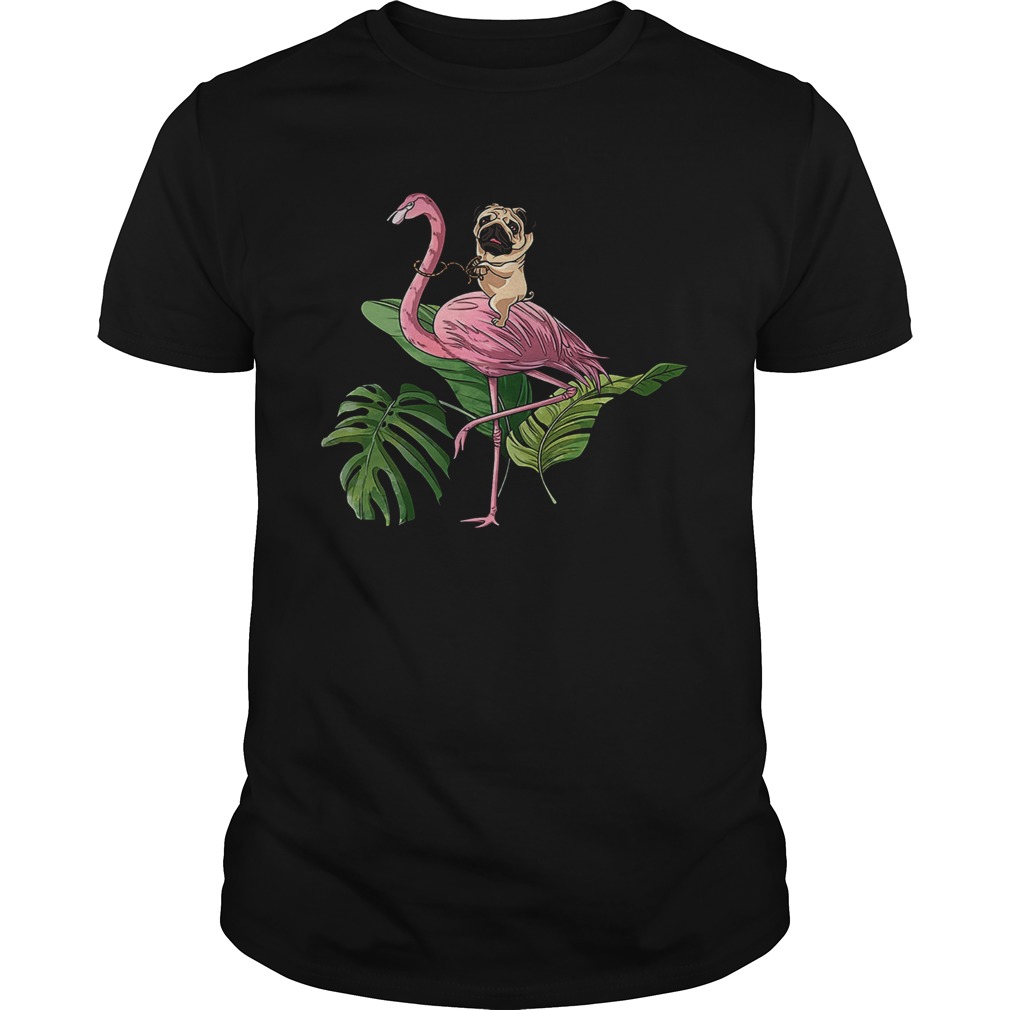 Pug Dog Riding Flamingo shirt