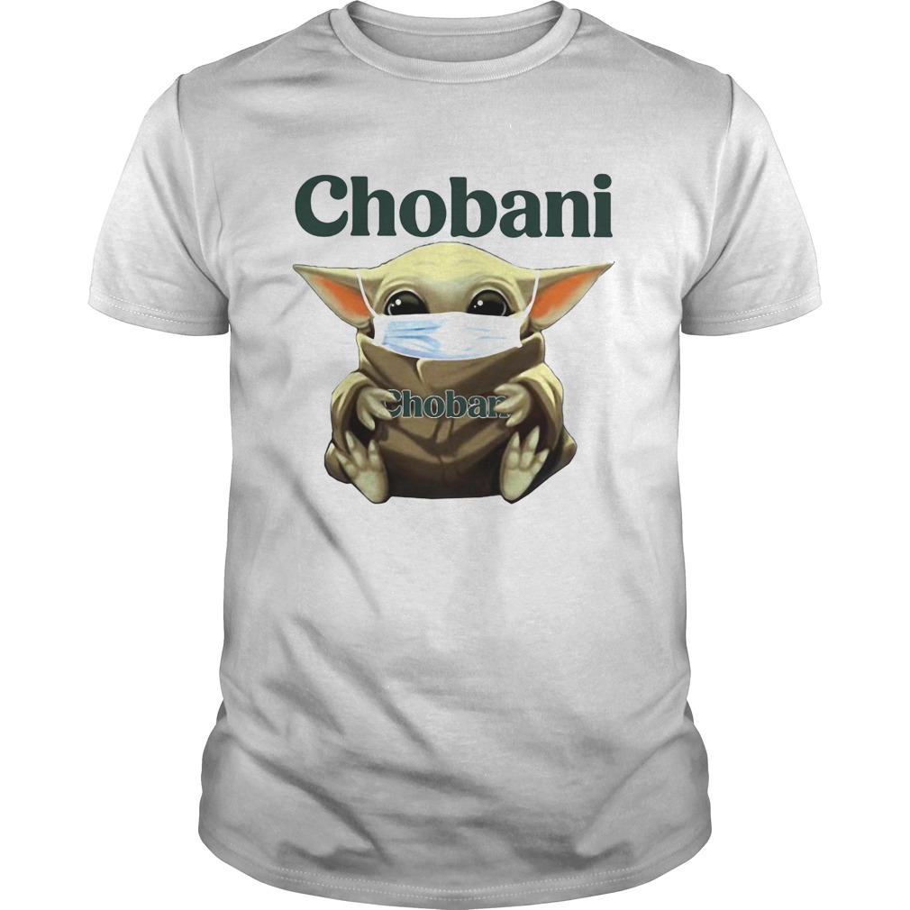 Baby Yoda face mask hug Chobani shirt