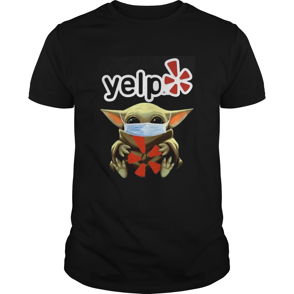 Baby Yoda face mask hug Yelp shirt
