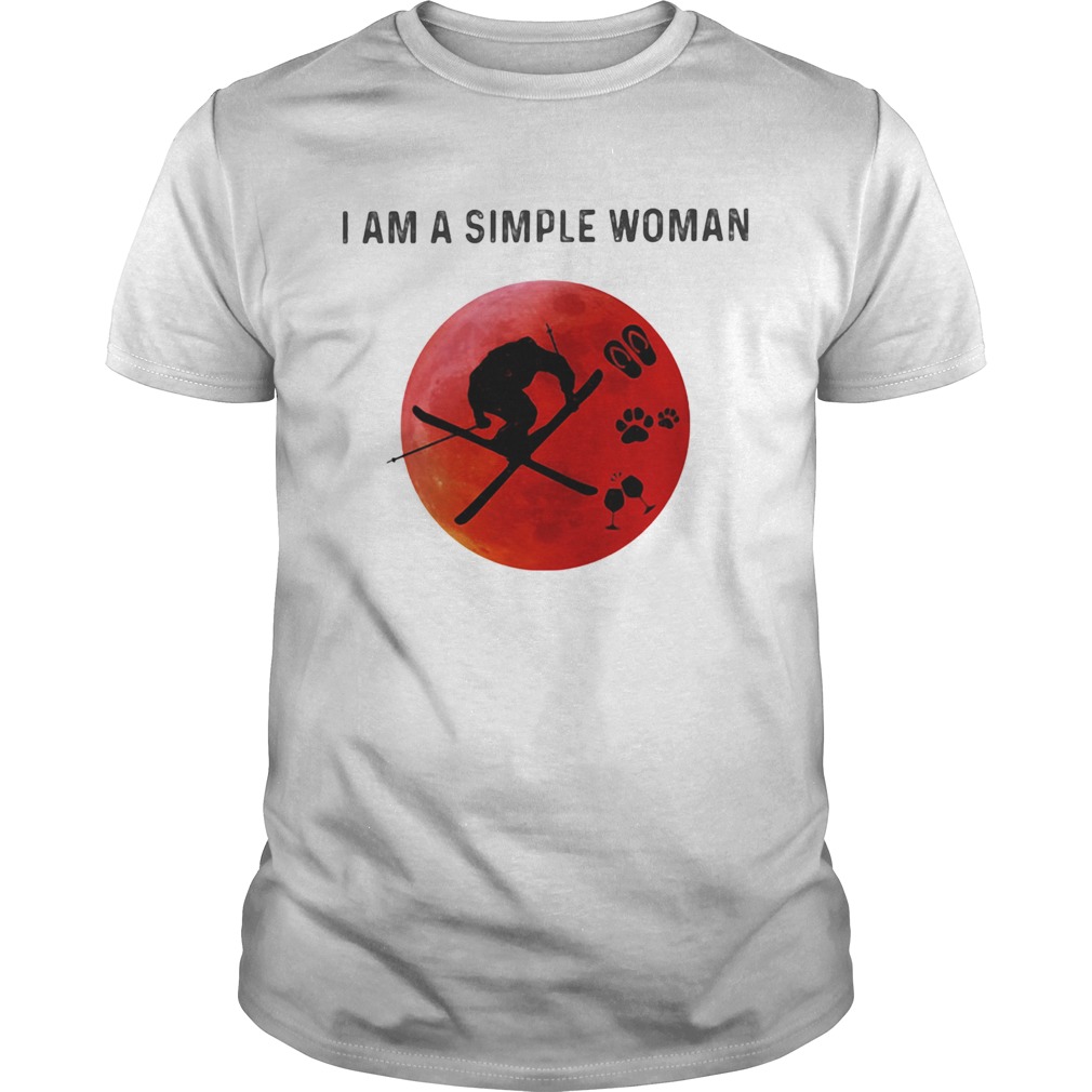 I am a simple woman skiing paw wine shirt