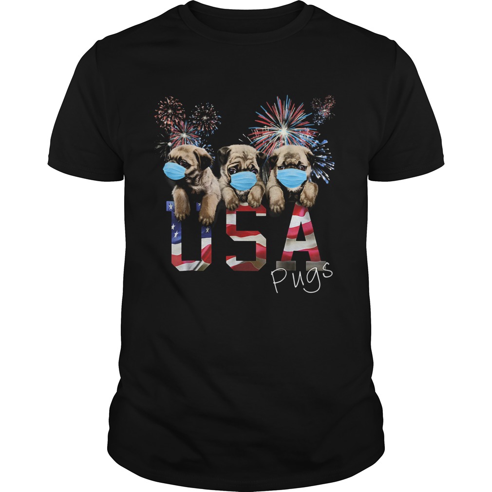 Pugs wear mask usa flag firework independence day shirt