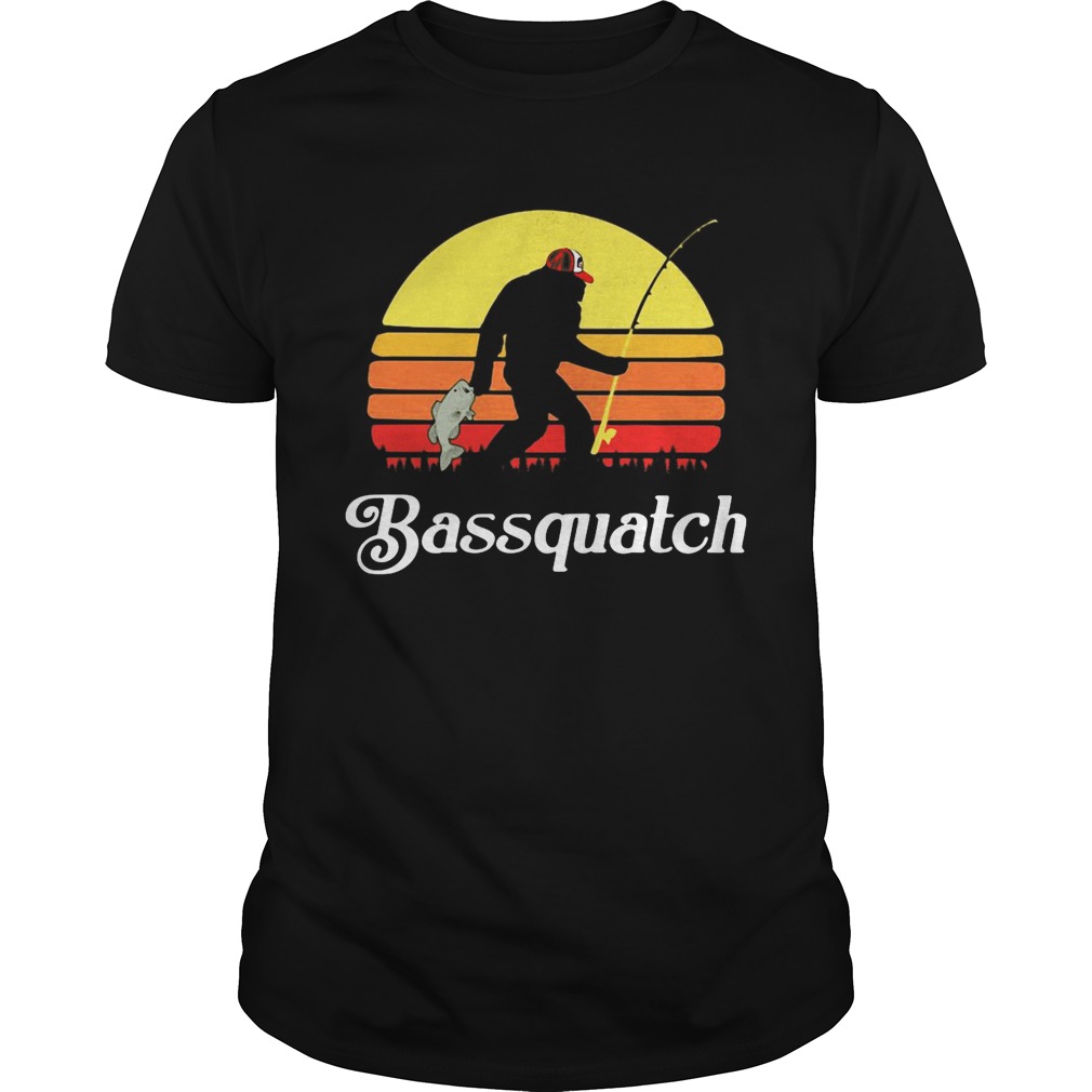 Bigfoot Fishing Bassquatch Sunset shirt