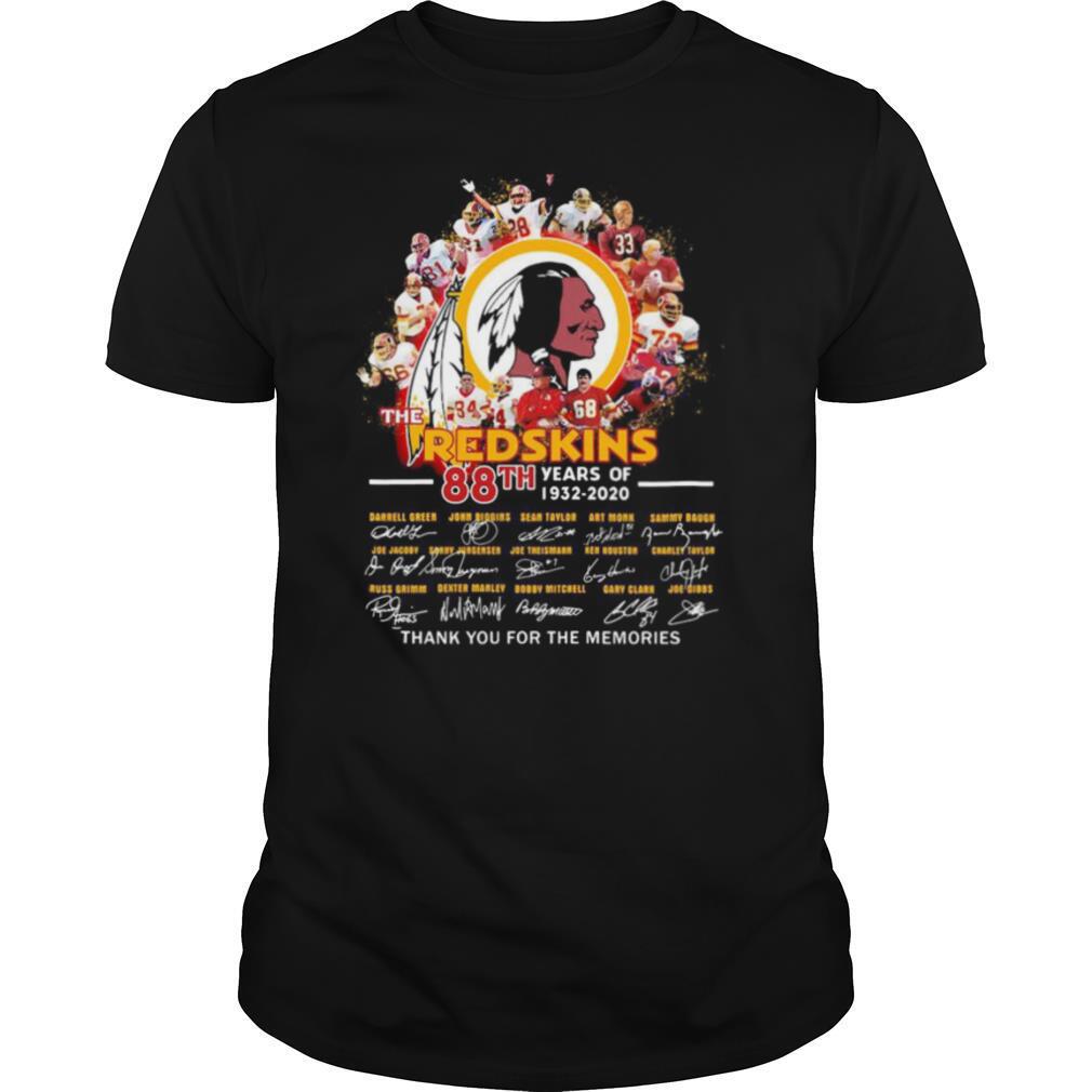 The washington redskins 88th anniversary 1932 2020 thank you for the memories signatures shirt