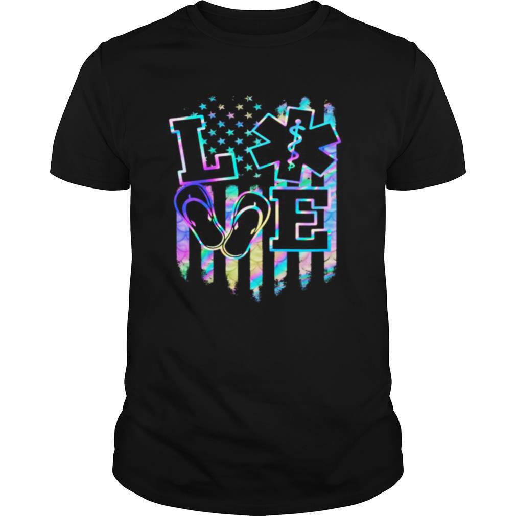 Love Paramedic American Flag Hologram Independence Day shirt