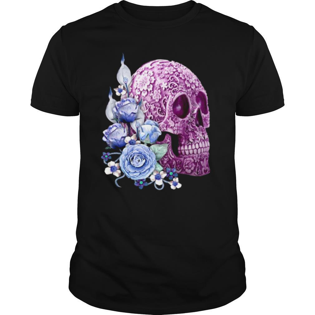 Skull Day Of The Dead Blue Flowers shirt