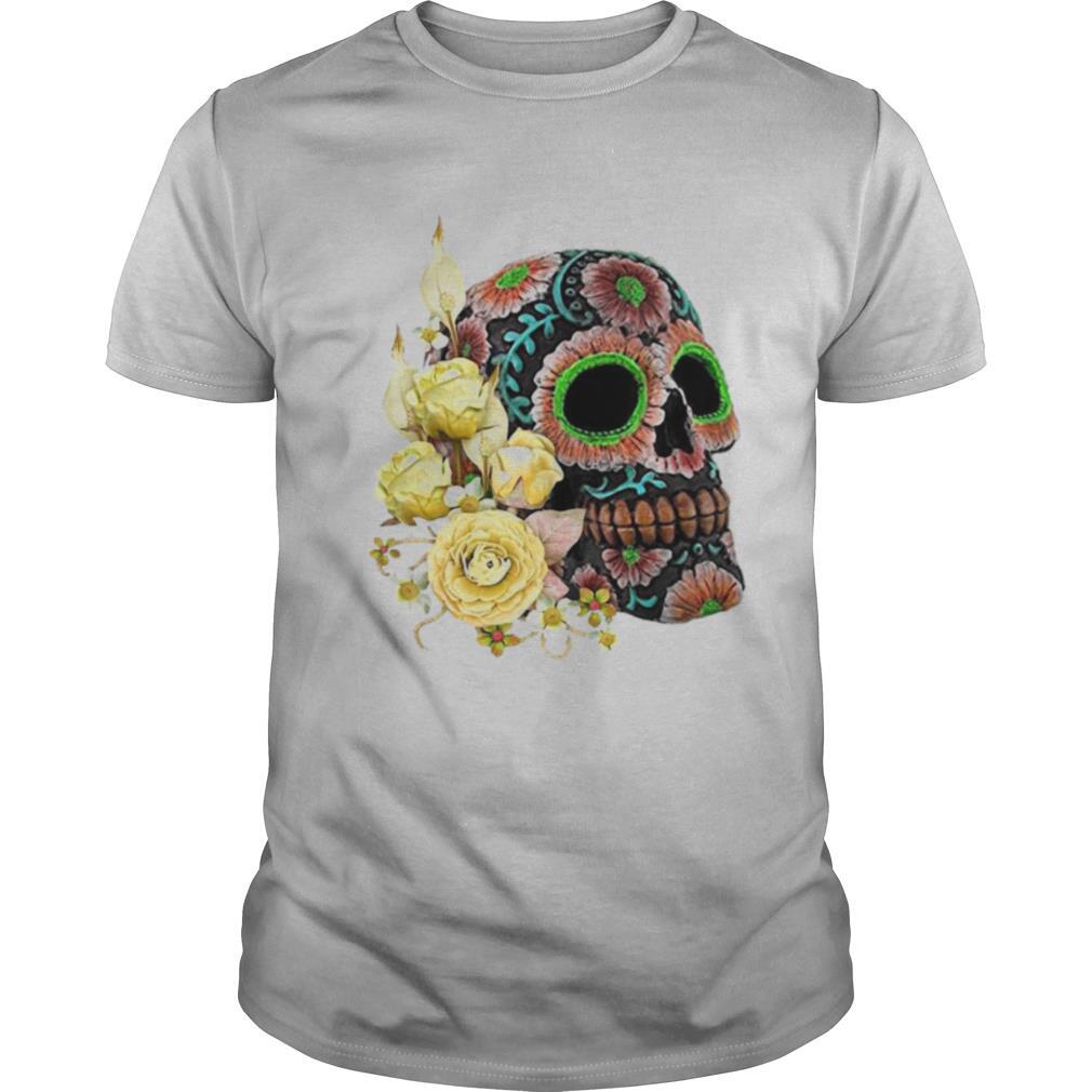 Yellow Floral Black Sugar Skull Day Of The Dead shirt