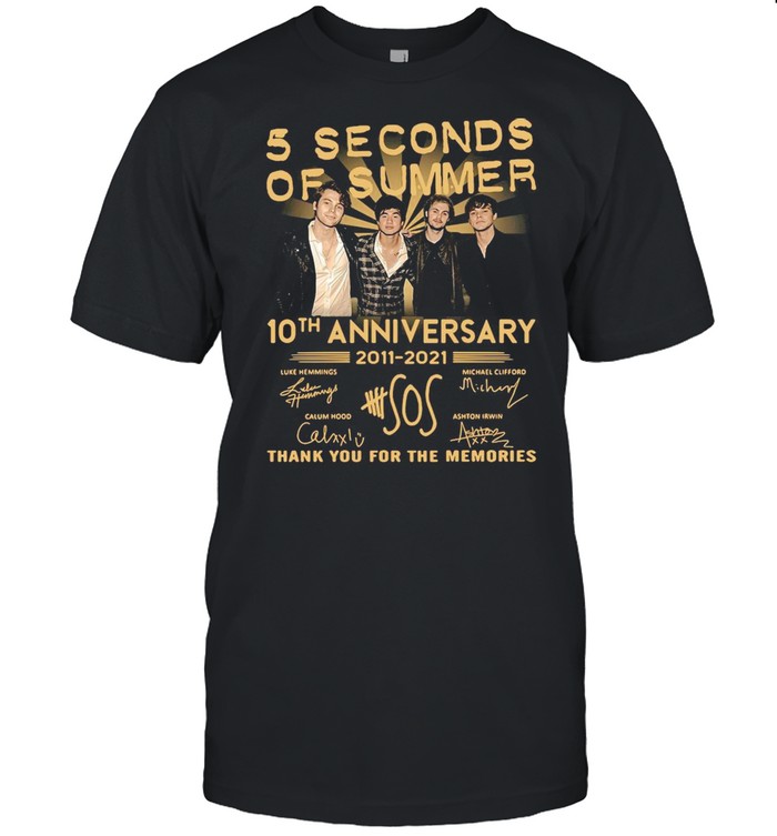5 Seconds OF Summer 10th anniversary 2011-2021 signature thank you for the memories T-shirt