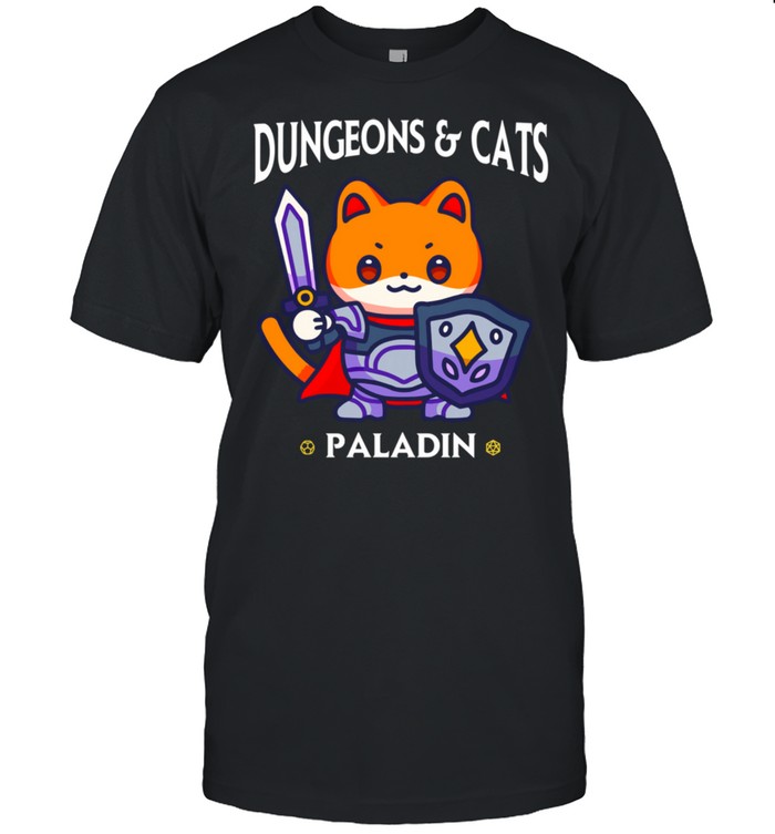 Dungeons and Cats Paladin RPG D20 Fantasy Gamer Cat shirt