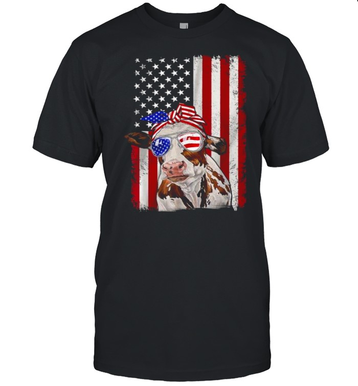 July 4 American Flag Farmer Cow Lover USA T-Shirt