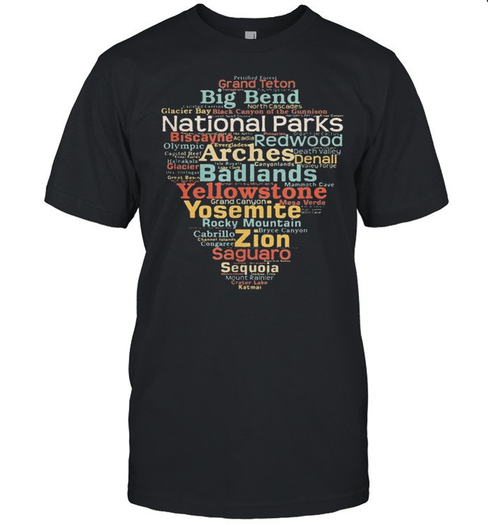 National parks list word cloud camping hiking shirt
