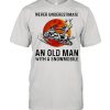 Never Underestimate An Old Man With A Snowmobile Blood Moon Shirt Classic Men's T-shirt