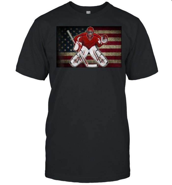 Vintage Ice Hockey Goalie USA Flag T-Shirt