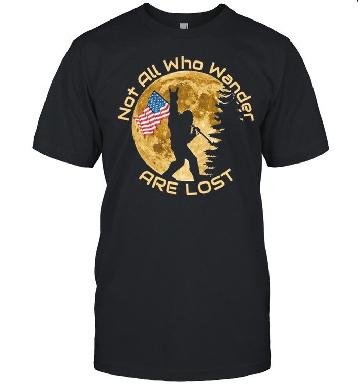 Bigfoot not all who wander are lost american flag shirt