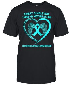 Teal Ribbon Heart In Memory Of Mother In Law Ovarian Cancer  Classic Men's T-shirt
