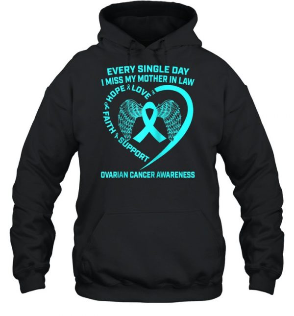 Teal Ribbon Heart In Memory Of Mother In Law Ovarian Cancer  Unisex Hoodie
