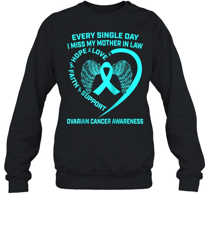 Teal Ribbon Heart In Memory Of Mother In Law Ovarian Cancer  Unisex Sweatshirt