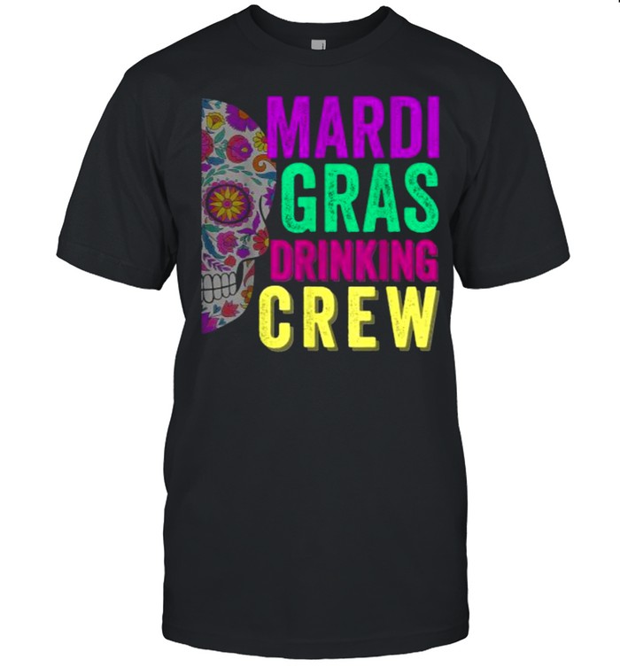 mardi Gras Drinking Crew Mardi Gras Skull Flower T-Shirt