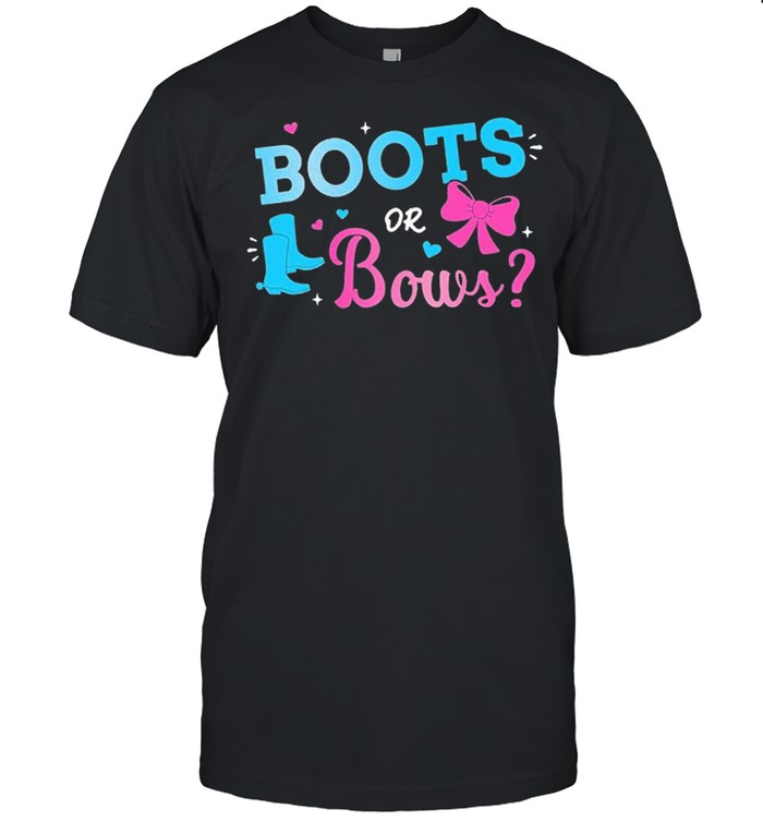 Gender reveal boots or bows matching baby party shirt