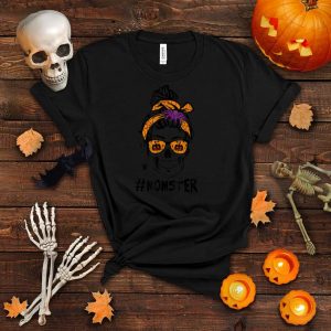 Momster Halloween Costume Skull Mom Messy Hair Bun Monster T Shirt