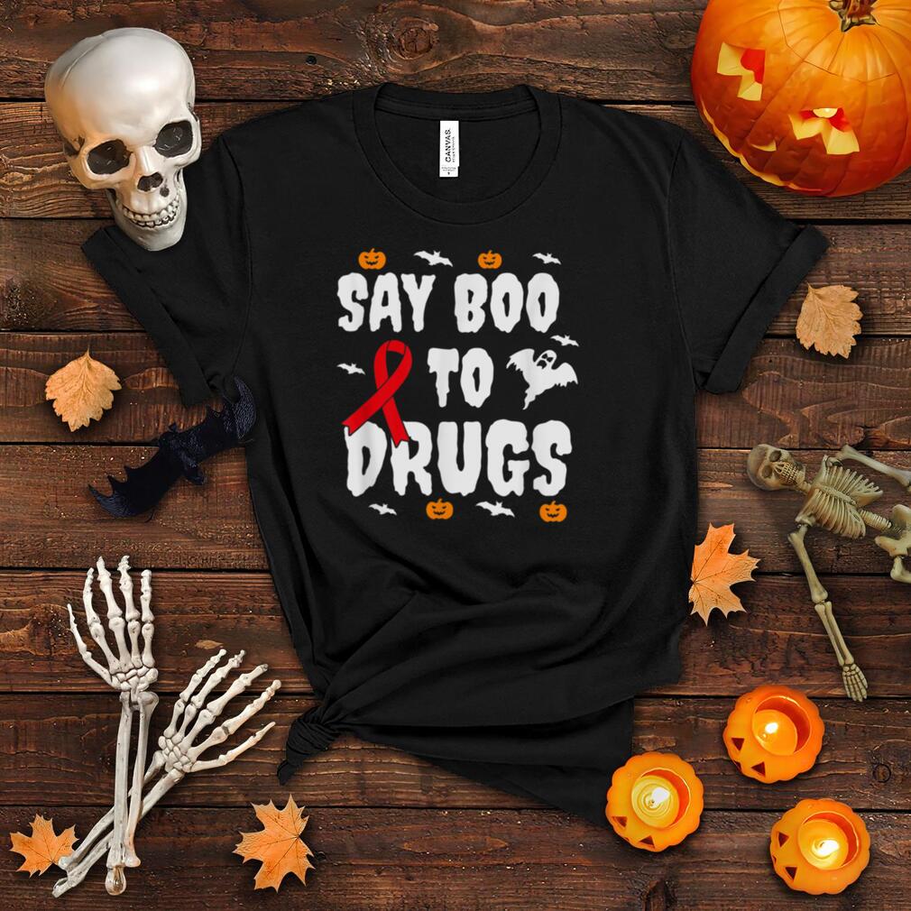 Funny Halloween Gift Say Boo To Drugs Awareness Red Ribbon T Shirt