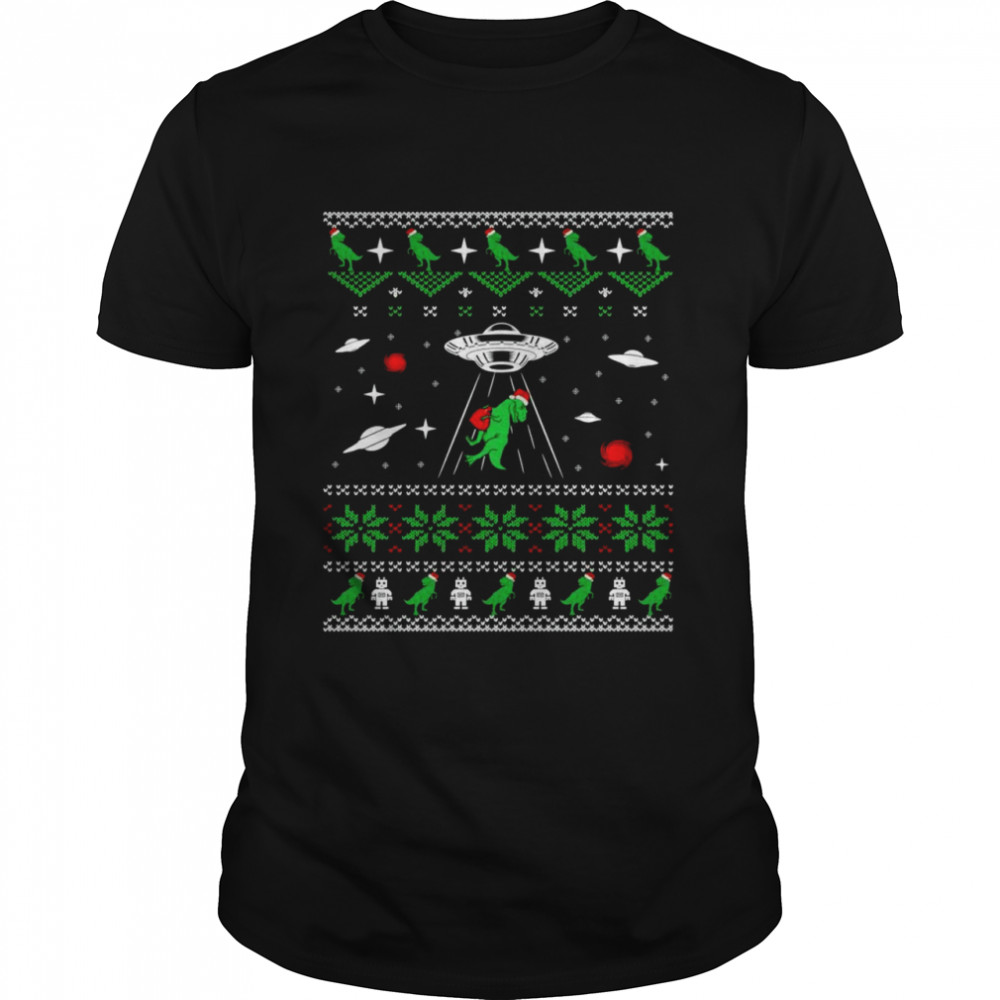 Dinosaur Ugly Christmas Alien UFO TRex Abduction Sweater T-shirt