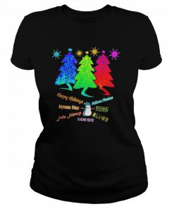 Happy Holidays Christmas Trees Pets Multiple Languages Shirt Classic Women's T-shirt