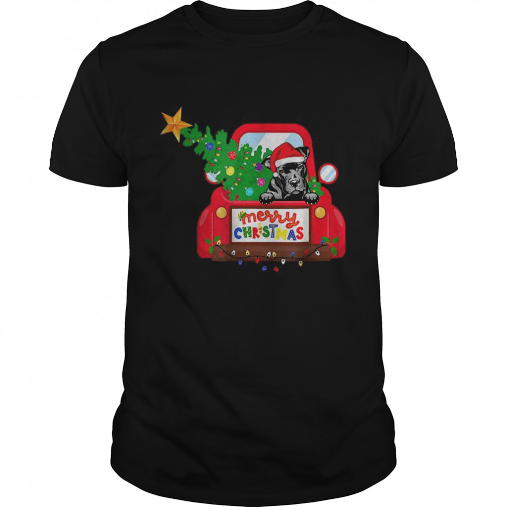 Pit Bull Dog Riding Red Truck Christmas Holiday best T-Shirt
