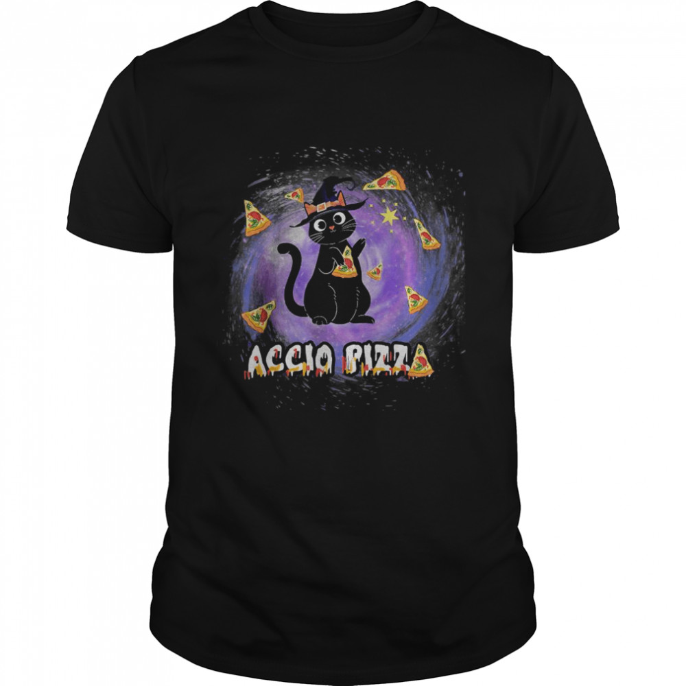 Accio Pizza Funny Black Cat Magic Wizard T-Shirt