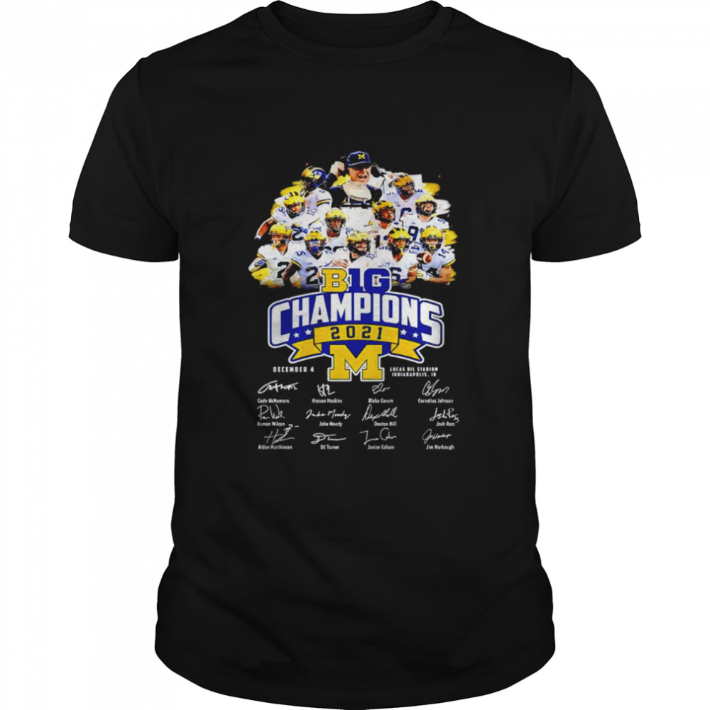 B1G Champions 2021 December 4 Michigan Wolverines signatures shirt