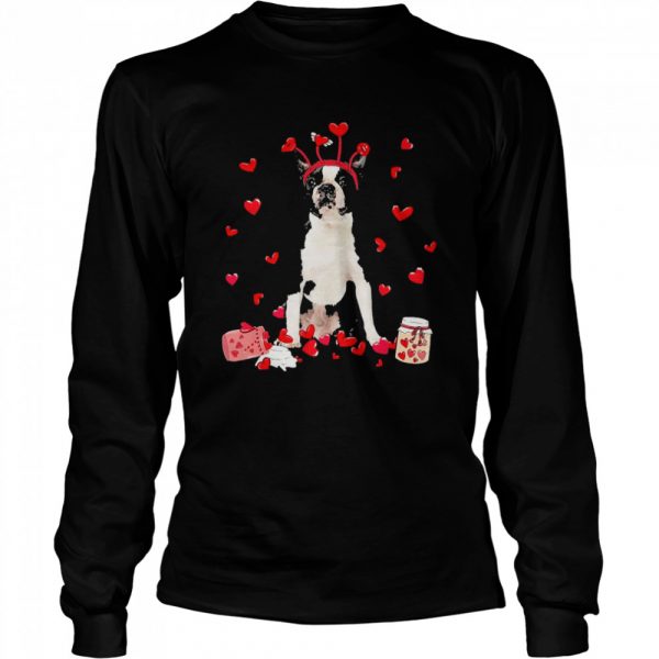 Valentine’s Day Sweet Headband Black Boston Terrier Dog Shirt Long Sleeved T-shirt
