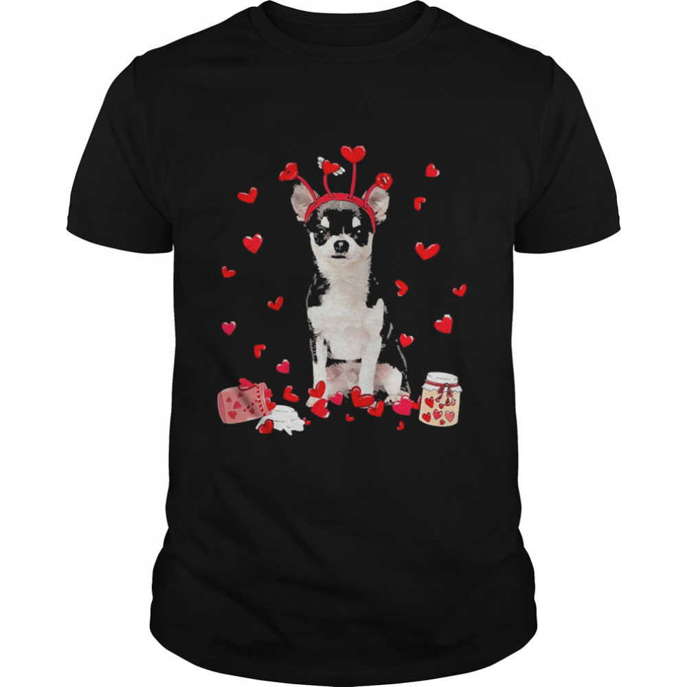 Valentine’s Day Sweet Headband Black Chihuahua Dog Shirt