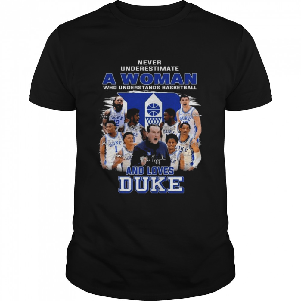 Never underestimate a woman who understands basketball and loves Duke Blue Devils signatures 2022 shirt