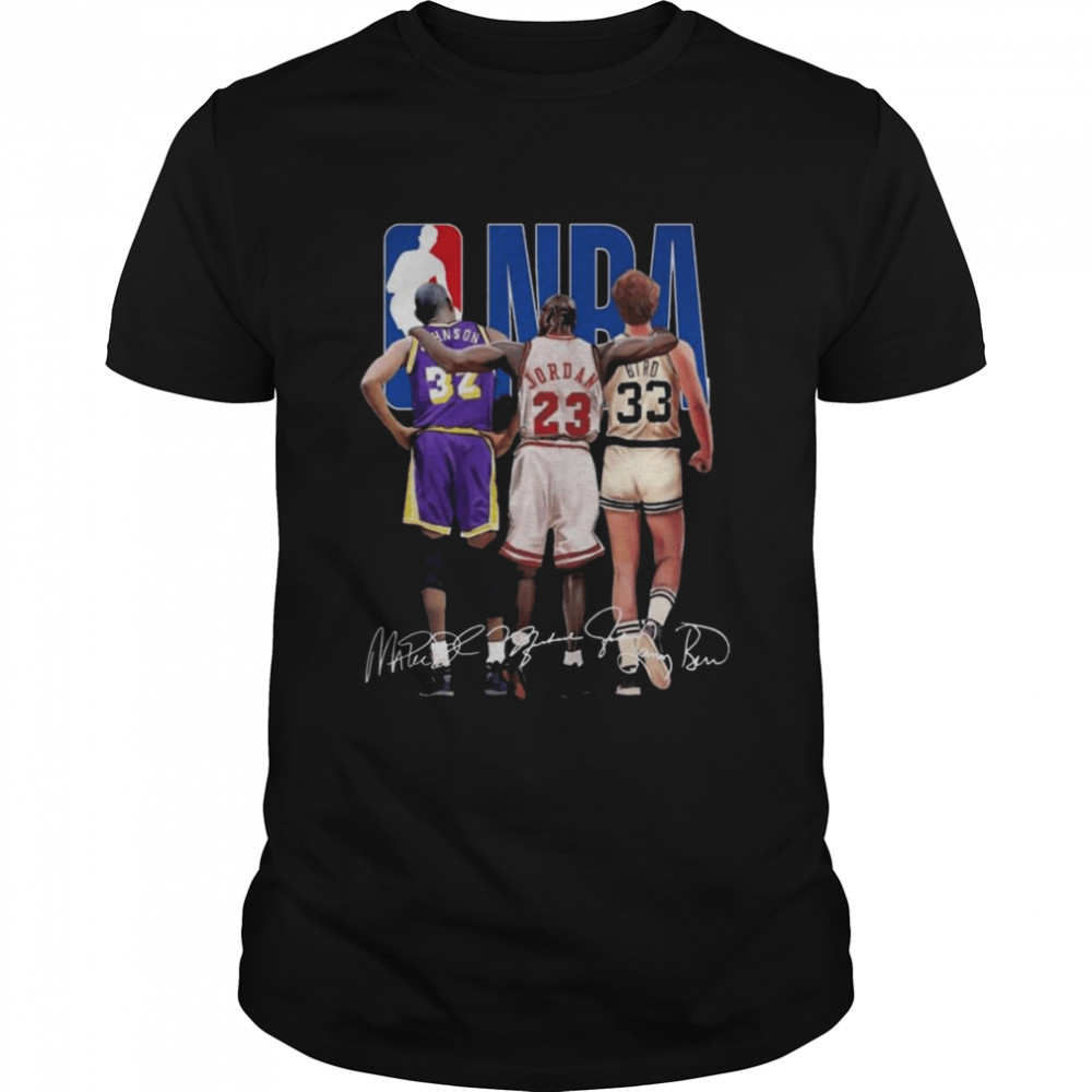 NBA Johnson and Jordan and Bird Signautres Shirt